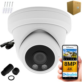 Kamera kopułkowa IP POE 8MP 4K UHD - Videolink - DB97AWB - Biało-czarna