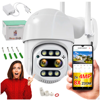 Kamera obrotowa WiFi dwa obiektywy 4MP 8X-zoom - iCSee - Q9 - Biała