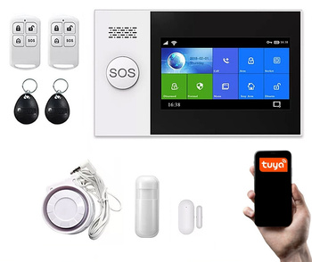 Kompletny zestaw alarmowy GSM + WiFi - Tuya. 12 czujników ruchu. 1 czujnik otwarcia. Syrena alarmowa z aplikacją Tuya