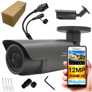 Kamera IP POE 12MP Extra UHD 3X-Zoom - Videolink - HZ56FG - Szara
